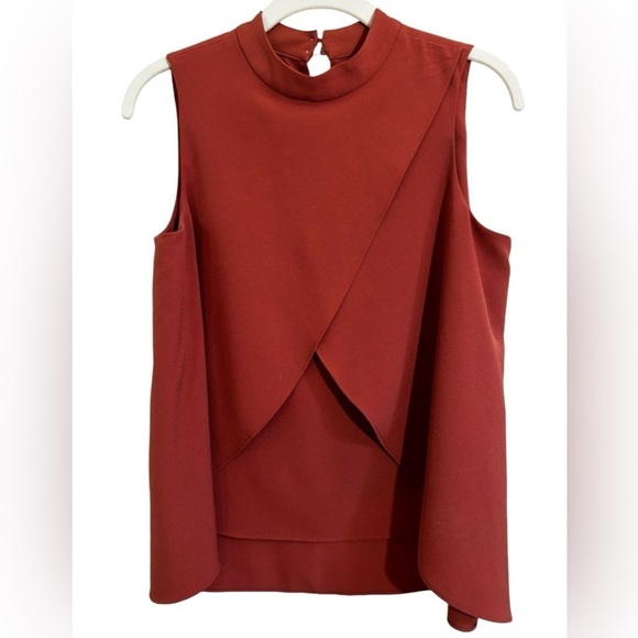 Women’s Mock Neck Sleeveless Blouse Brick Orange Crossover Front Size Small - Picture 1 of 6